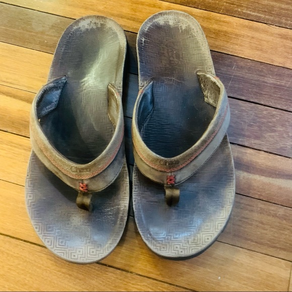 CHACO Kirkwood Dark Earth Mens Leather Flip Flop - Picture 3 of 7